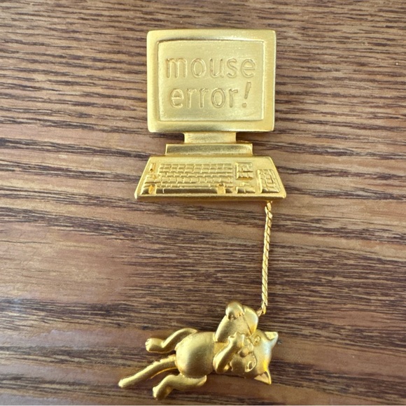JJ Jewelry - JJ Vintage Cat Mouse Pin Brooch Error Computer Desktop Dangle Signed 1980s BinAH